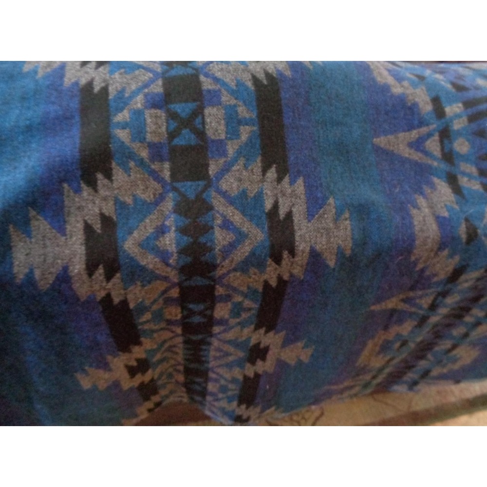 Blue Black Gray Patterned Fabric Native American 54" x 58" Soft Cotton